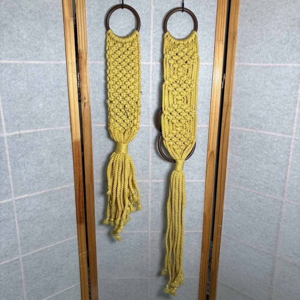 Vintage Macrame With‎ Dried Flowers Towel Hanger Wall Decor Set Cottagecore